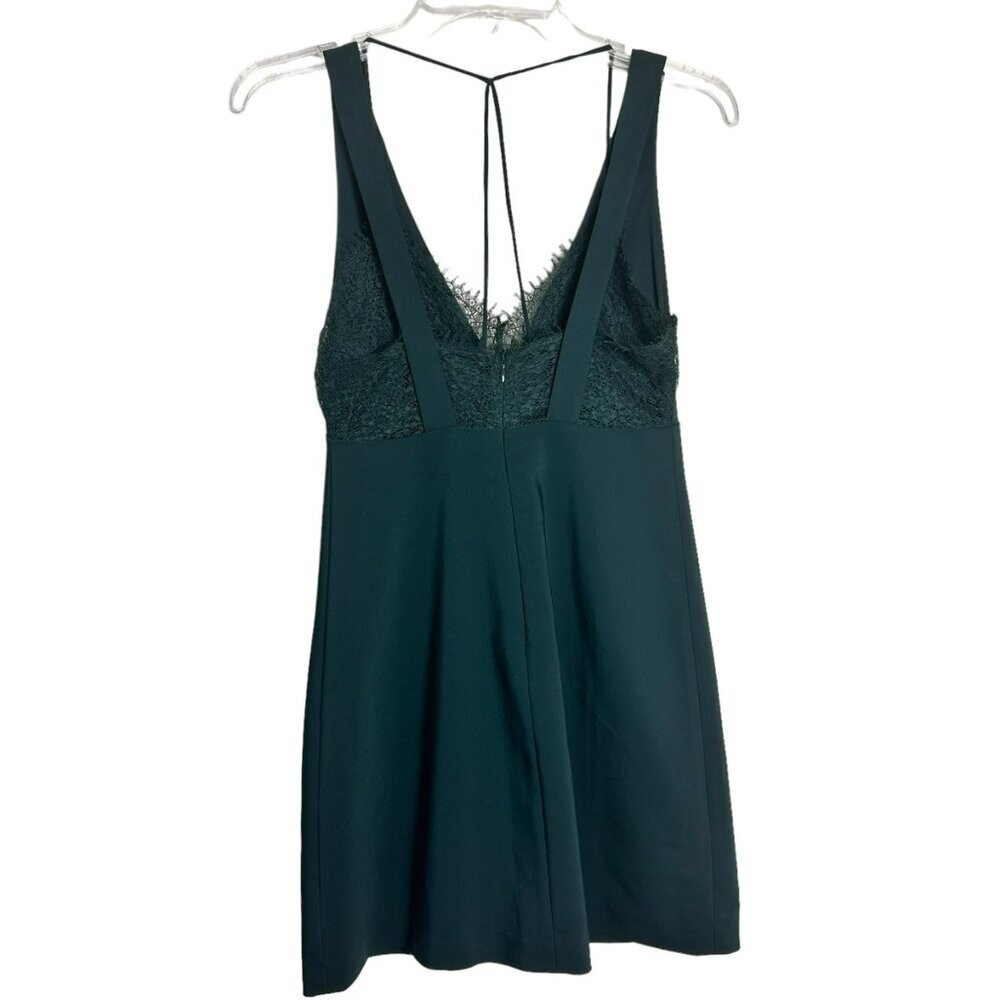 Zara Green Sleeveless Deep V-Neck Mini Dress Lace Trim Strappy Back Design Small - Picture 8 of 15
